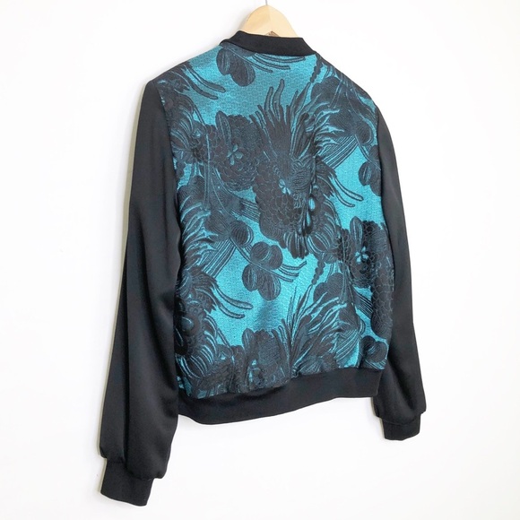 Trina Turk floral jacquard black and emerald green bomber jacket - Picture 10 of 12